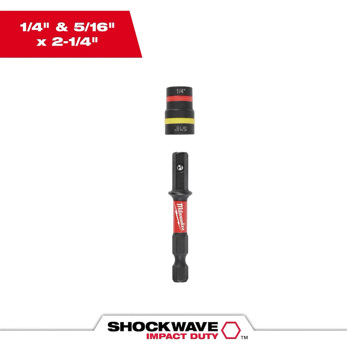 Milwaukee SHOCKWAVE Impact Duty 1/4” and 5/16” x 2-1/4” QUIK-CLEAR 2-in-1 Magnetic Nut Driver 49-66-4542 | 1/4" Drive