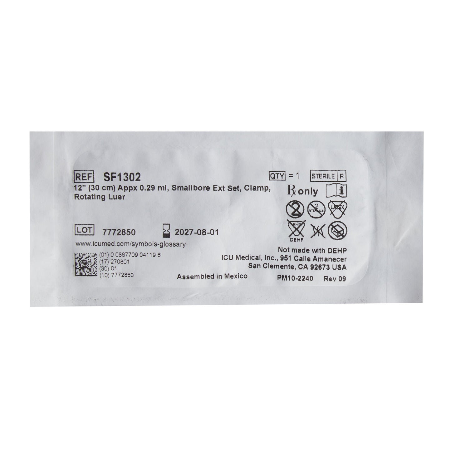 ICU IV Extension Set Small Bore 12 Inch Tubing
