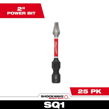 Milwaukee SHOCKWAVE Impact Duty 2" Square Recess #1 Power Bits Bulk 25 48-32-4771 | SQ1 Drive, 25-Piece