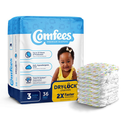 Attends Comfees Premium Diapers, Unisex, Baby, Tab Closure