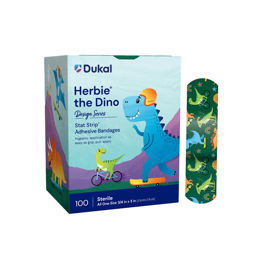 American® White Cross Stat Strip® Kid Design Herbie the Dinosaur Adhesive Strip