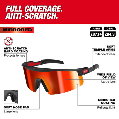 Milwaukee Wrap Around Safety Glasses - Red Mirrored Anti-Scratch Lenses 48-73-2500