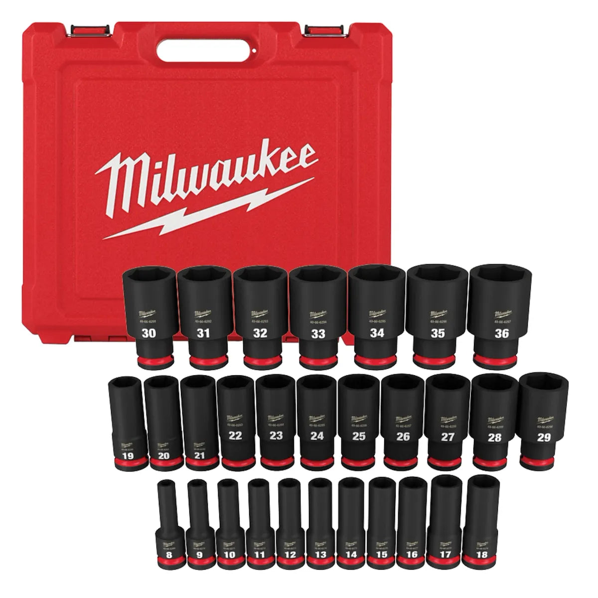 Milwaukee 29PC SHOCKWAVE Impact Duty 1/2" Drive Metric Deep 6 Point Socket Set 49-66-6294
