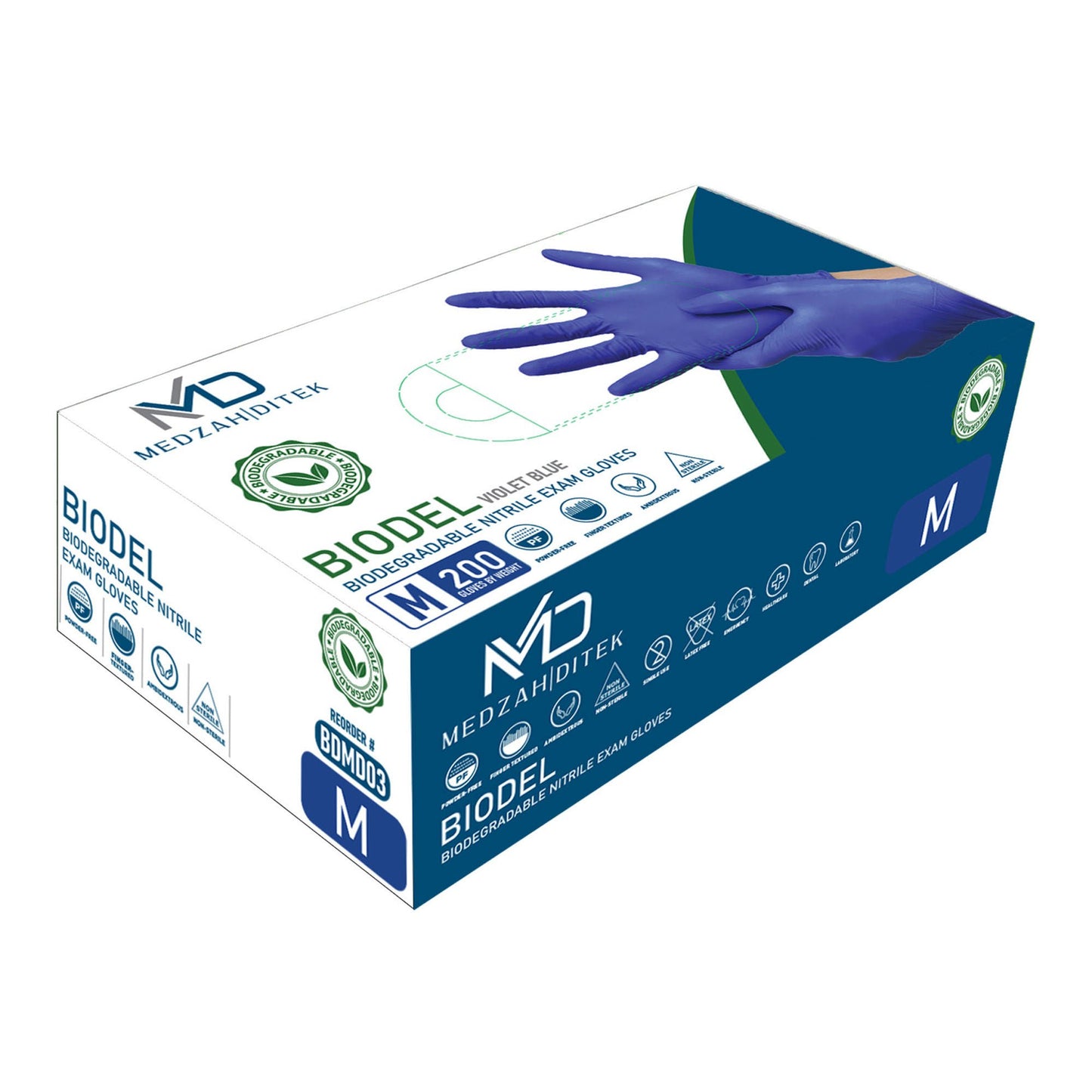 BIODEL Nitrile Exam Gloves, Violet Blue
