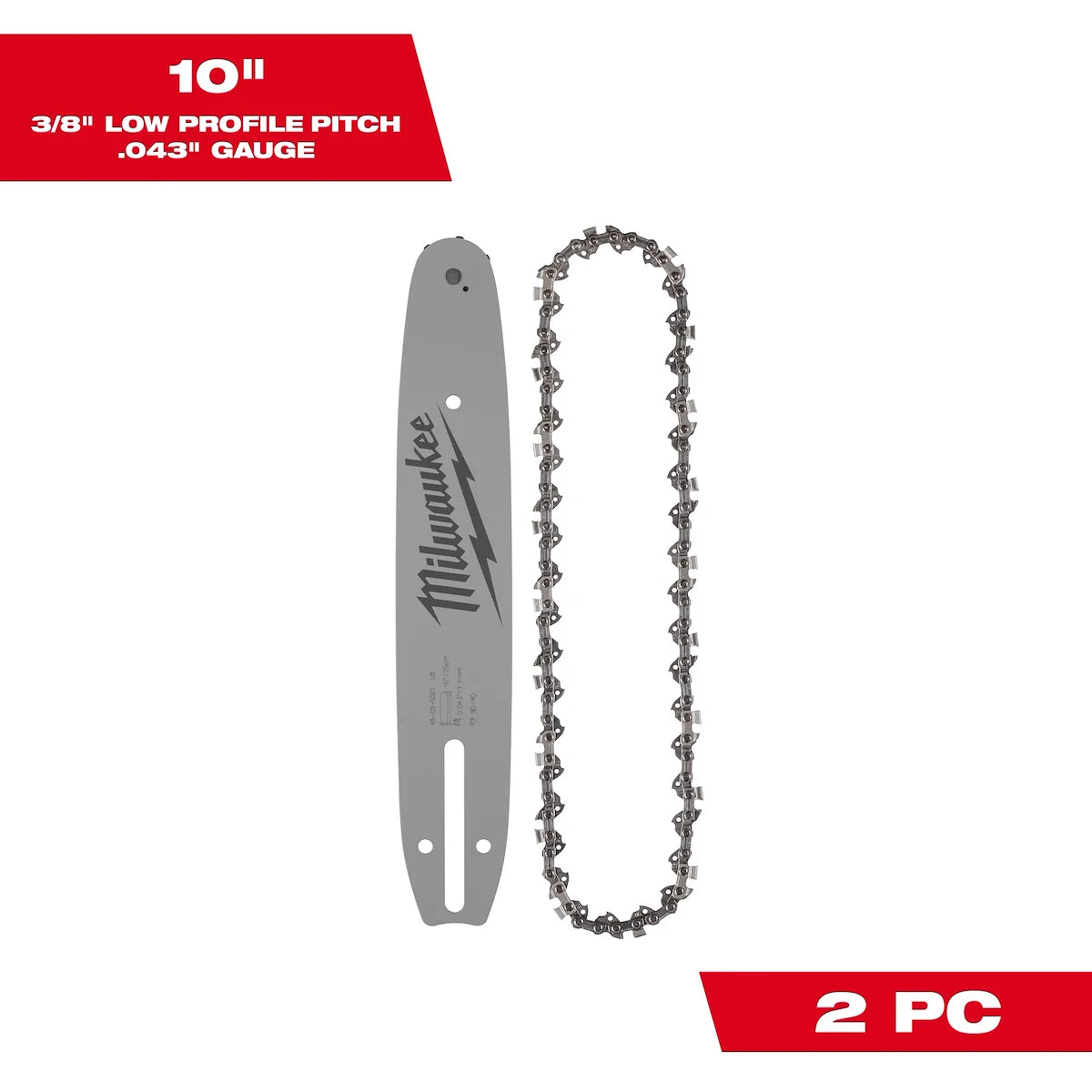 Milwaukee 10" 3/8" LOW PROFILE Pitch, .043" Gauge Saw Chain and Guide Bar Set 49-16-2849