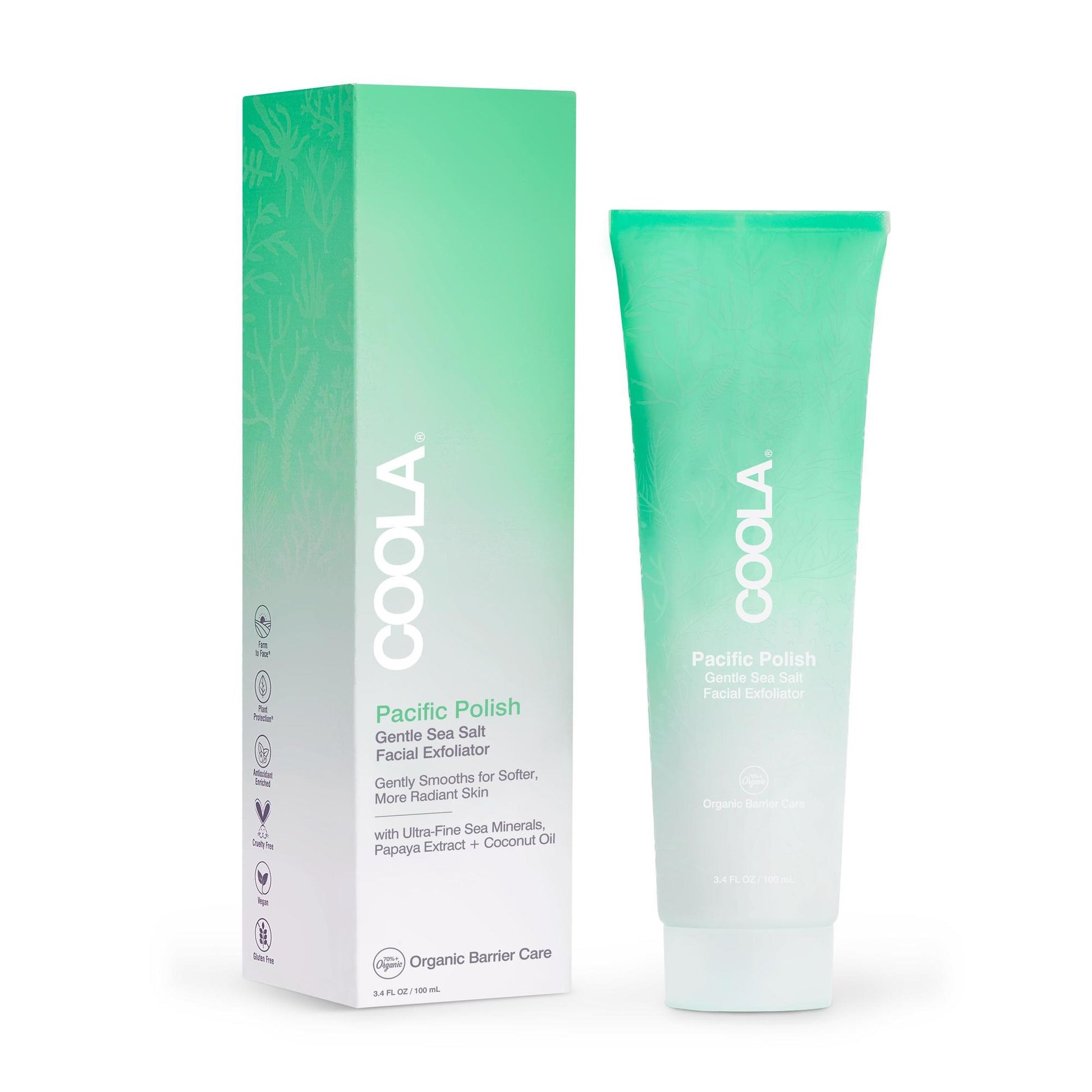 Coola Pacific Polish Gentle Sea Salt Exfoliator Facial Cleanser Cream Tube Scented