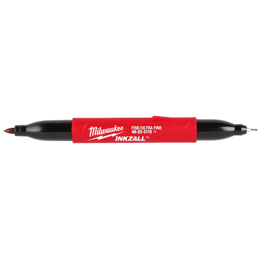 Milwaukee INKZALL Double Sided Black Jobsite Marker – Ultra Fine & Fine Point 48-22-3115