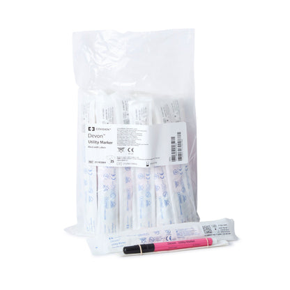 Devon™ Medical Utility Marker w/ Labels, Fine Tip, Permanent Black Ink, Sterile – Box of 25