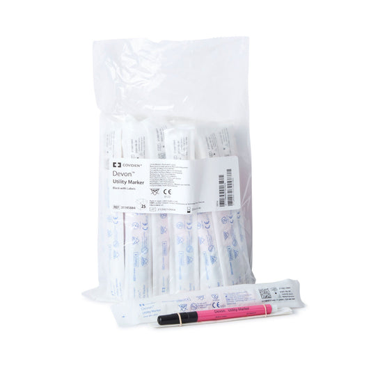 Devon™ Medical Utility Marker w/ Labels, Fine Tip, Permanent Black Ink, Sterile – Box of 25