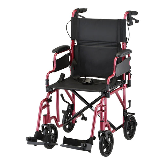 Nova Transport Chair 19 Inch Seat Width Desk Length Arm Elevating Legrest Aluminum Frame with Red Finish