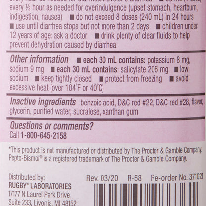 Rugby Bismuth Subsalicylate Anti-Diarrheal