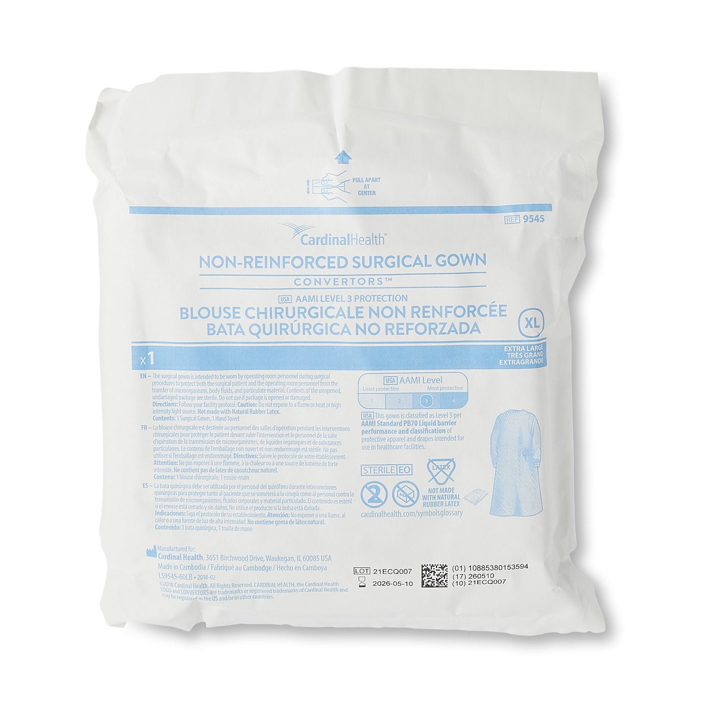 Cardinal Health™ Nonreinforced Surgical Gown, 3-Layer Microfiber, Extra Large