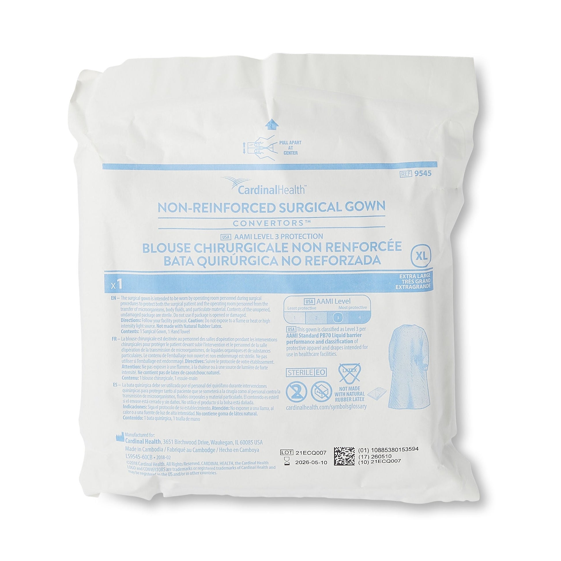 Cardinal Health™ Nonreinforced Surgical Gown, 3-Layer Microfiber, Extra Large