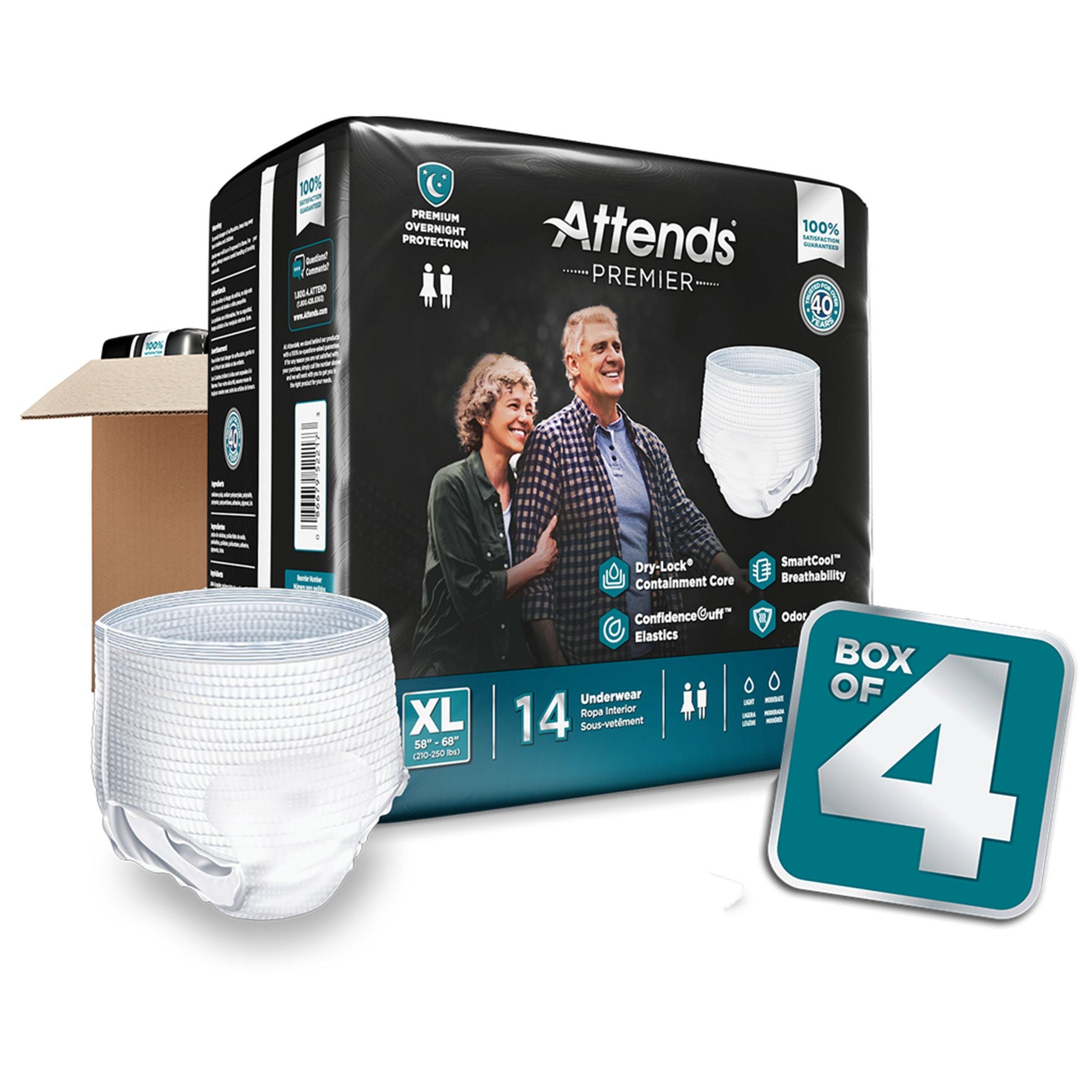 Attends® Premier Underwear, Heavy Absorbency, 58 – 68 Inch Waist/Hip