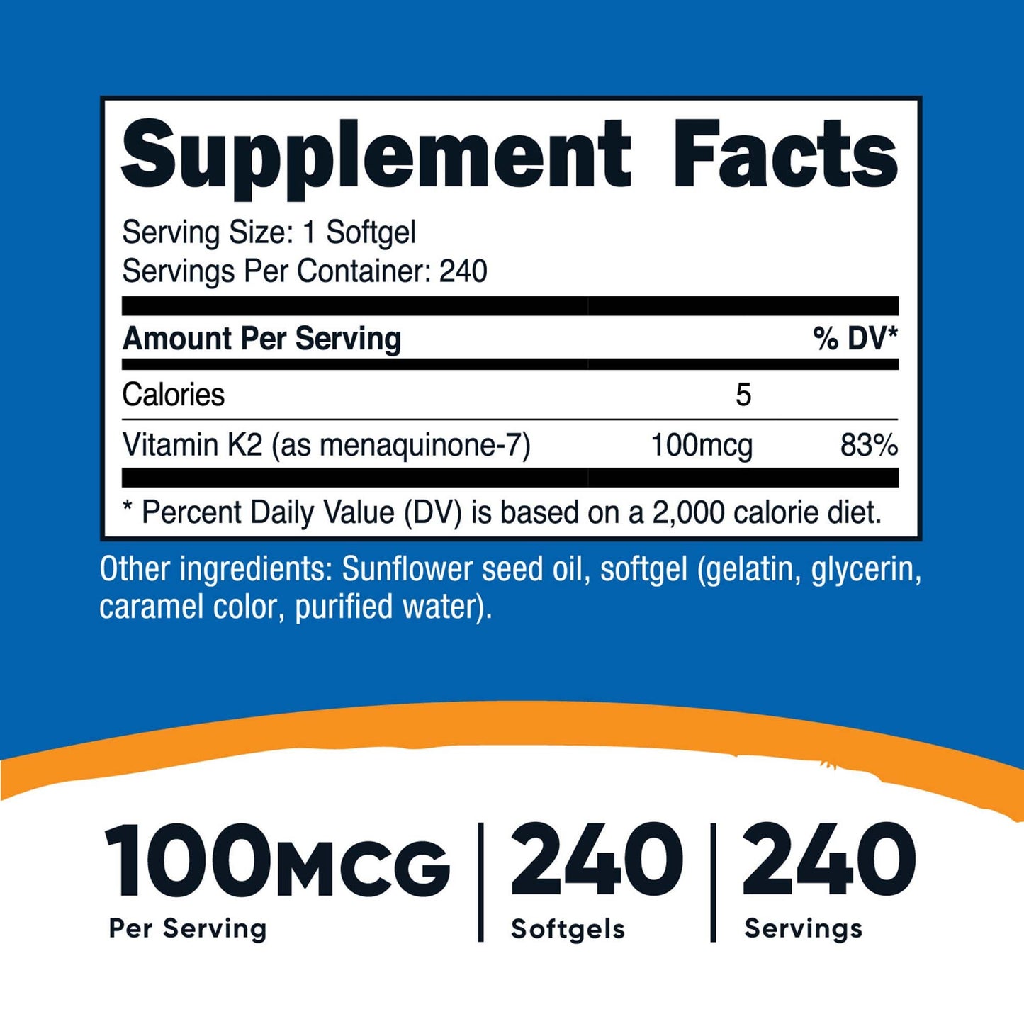 nutricost Dietary Supplement Vitamin K2 MK-7 100 mcg Strength Softgel