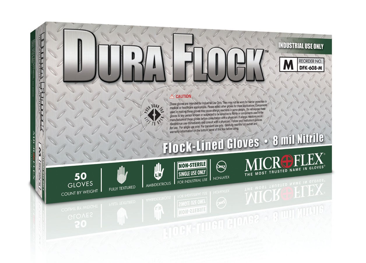 Microflex® Dura Flock® Flock Lined Nitrile Utility Gloves, Green