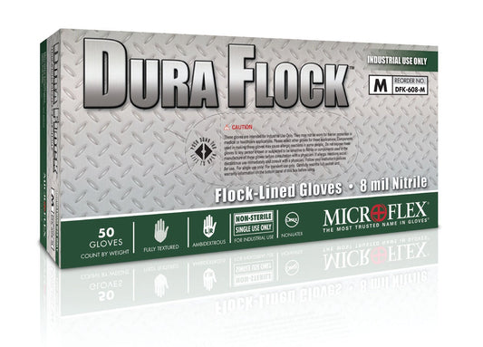 Microflex® Dura Flock® Flock Lined Nitrile Utility Gloves, Green