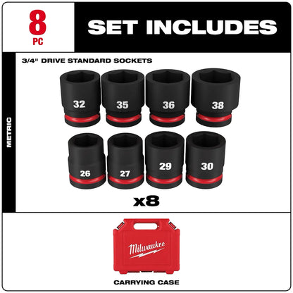 Milwaukee 8PC SHOCKWAVE Impact Duty 3/4" Drive Metric Standard 6 Point Socket Set 49-66-6376