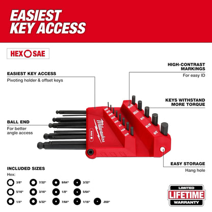 Milwaukee 22-Key Ball End L-Style Hex Key Set - SAE/Metric 48-22-2187 | 22-Piece