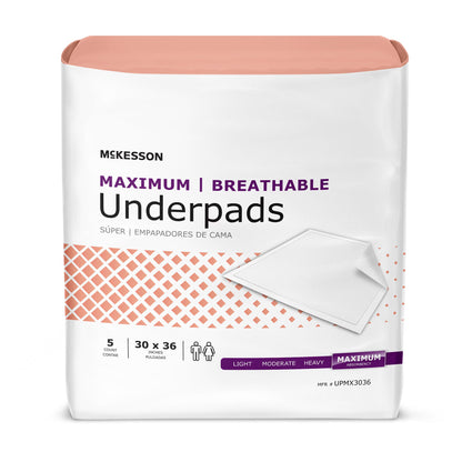 McKesson Ultimate Breathable Underpads, Heavy Absorbency, White