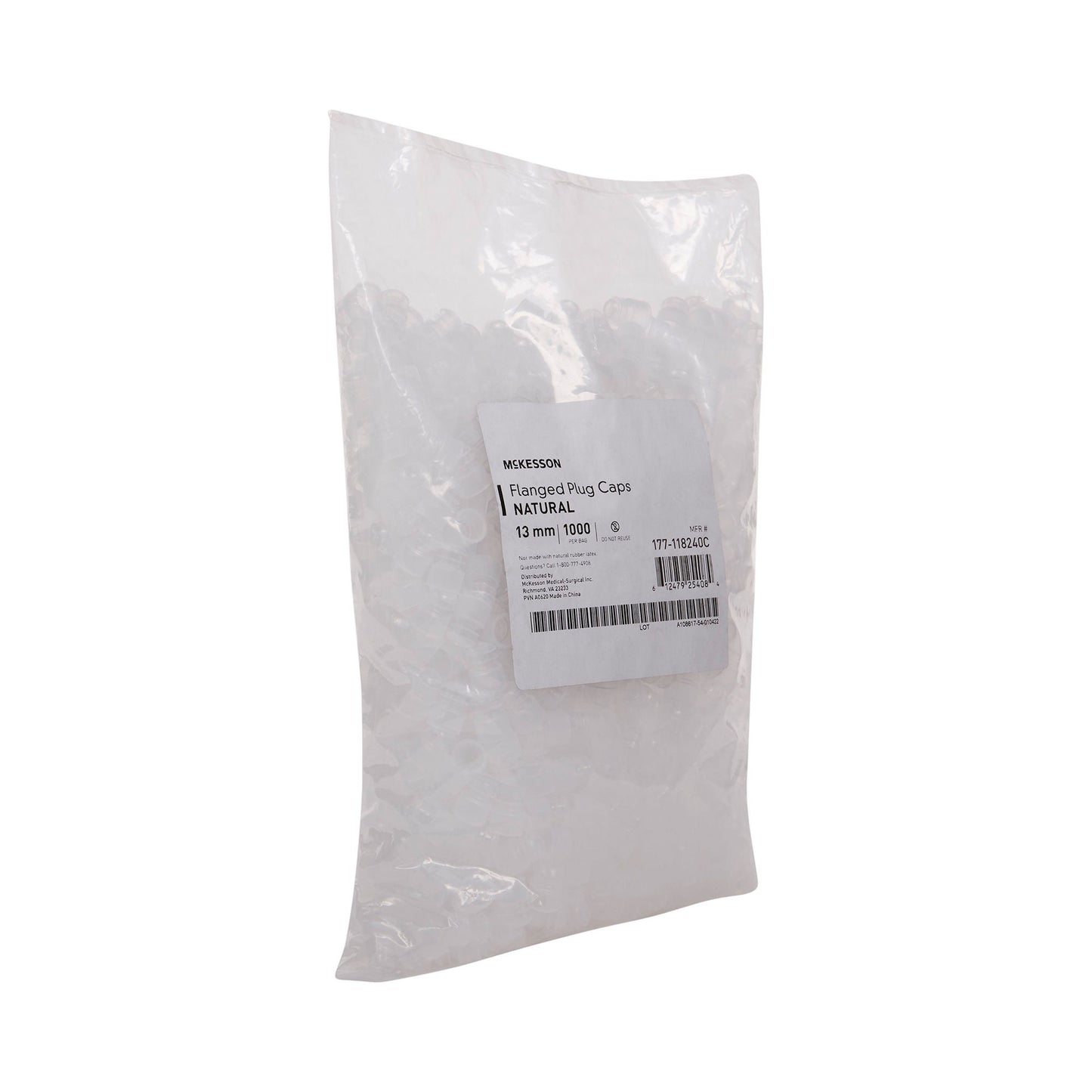 McKesson Flanged Plug Cap, Colorless, Polyethylene, for use with 13 mm Tubes