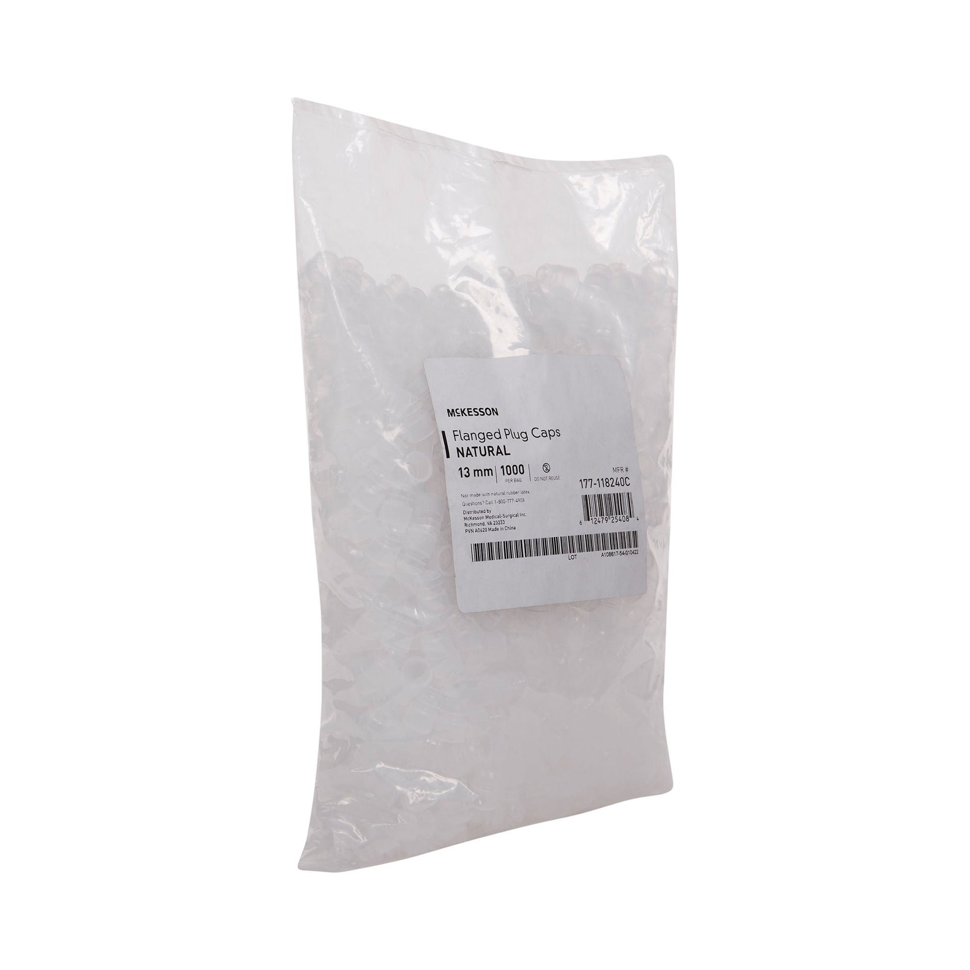 McKesson Flanged Plug Cap, Colorless, Polyethylene, for use with 13 mm Tubes
