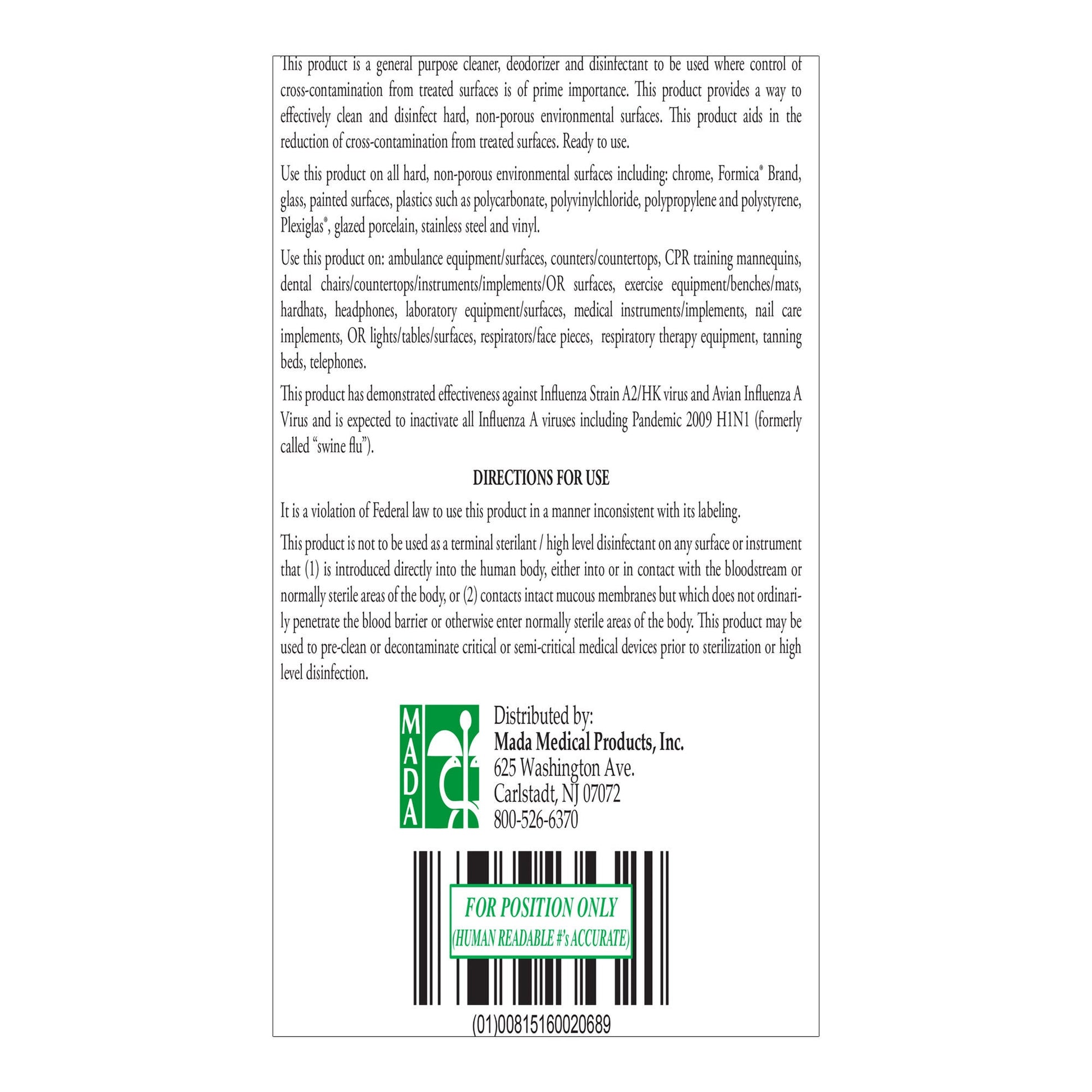 MadaCide-FD® Surface Disinfectant Cleaner
