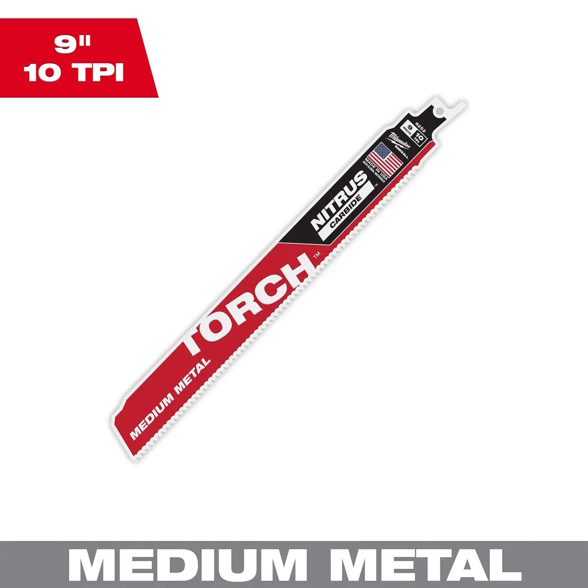 Milwaukee 9" 10 TPI TORCH with NITRUS Carbide Teeth SAWZALL Blade for Conduit and Strut (1 PK) 48-00-6252 | 9 in Blade Length