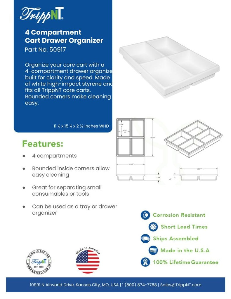 TrippNT 50917 4 Compartment Drawer Organizer Core Carts - Lab Cart Context Lifestyle Shot