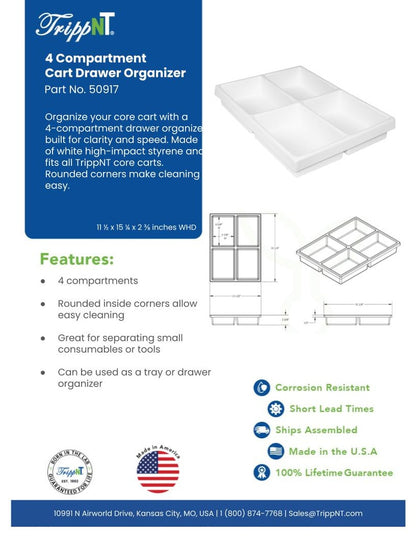 TrippNT 50917 4 Compartment Drawer Organizer Core Carts - Lab Cart Context Lifestyle Shot