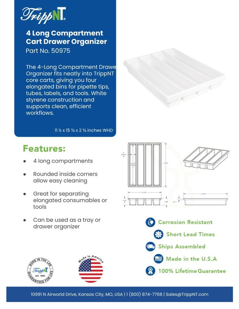 TrippNT 50975 4 Long Compartment Drawer Organizer - Lab Core Cart Context Lifestyle Shot