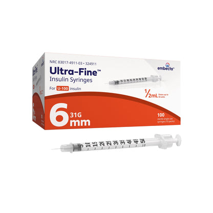 Veo Ultra-Fine Standard Insulin Syringe with Needle 15/64 Inch 31 Gauge NonSafety Regular Wall