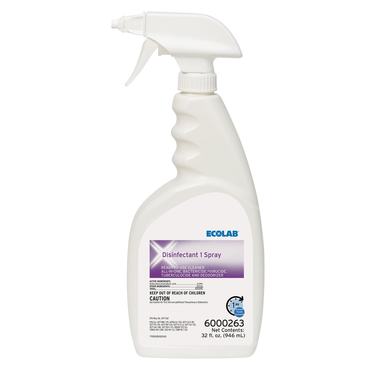 Ecolab Disinfectant 1 Surface Disinfectant Cleaner, Spray Bottle