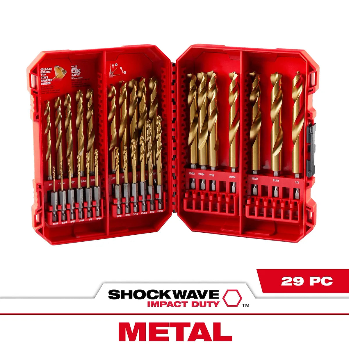 Milwaukee 29PC SHOCKWAVE Impact Duty RED HELIX Titanium Drill Bit Set 48-89-4672 | 29-Piece, Steel