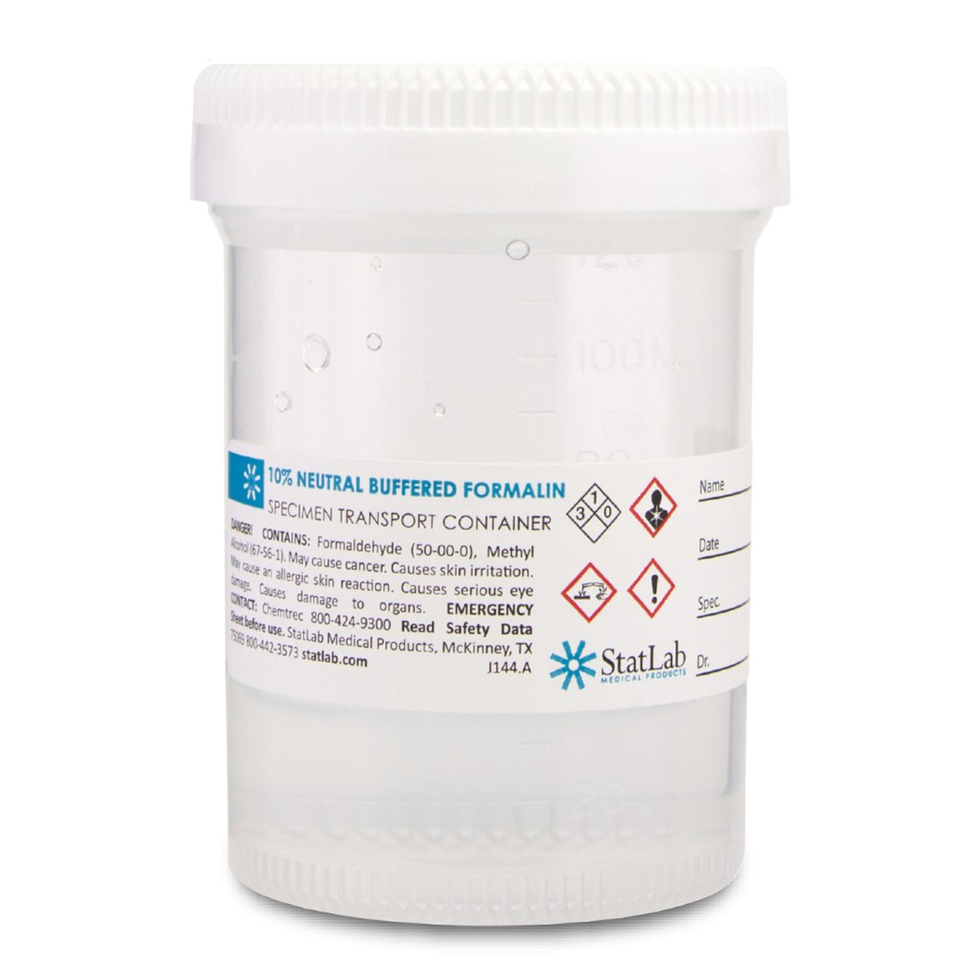 StatClick™ Prefilled Formalin Container, Fill in 120 mL