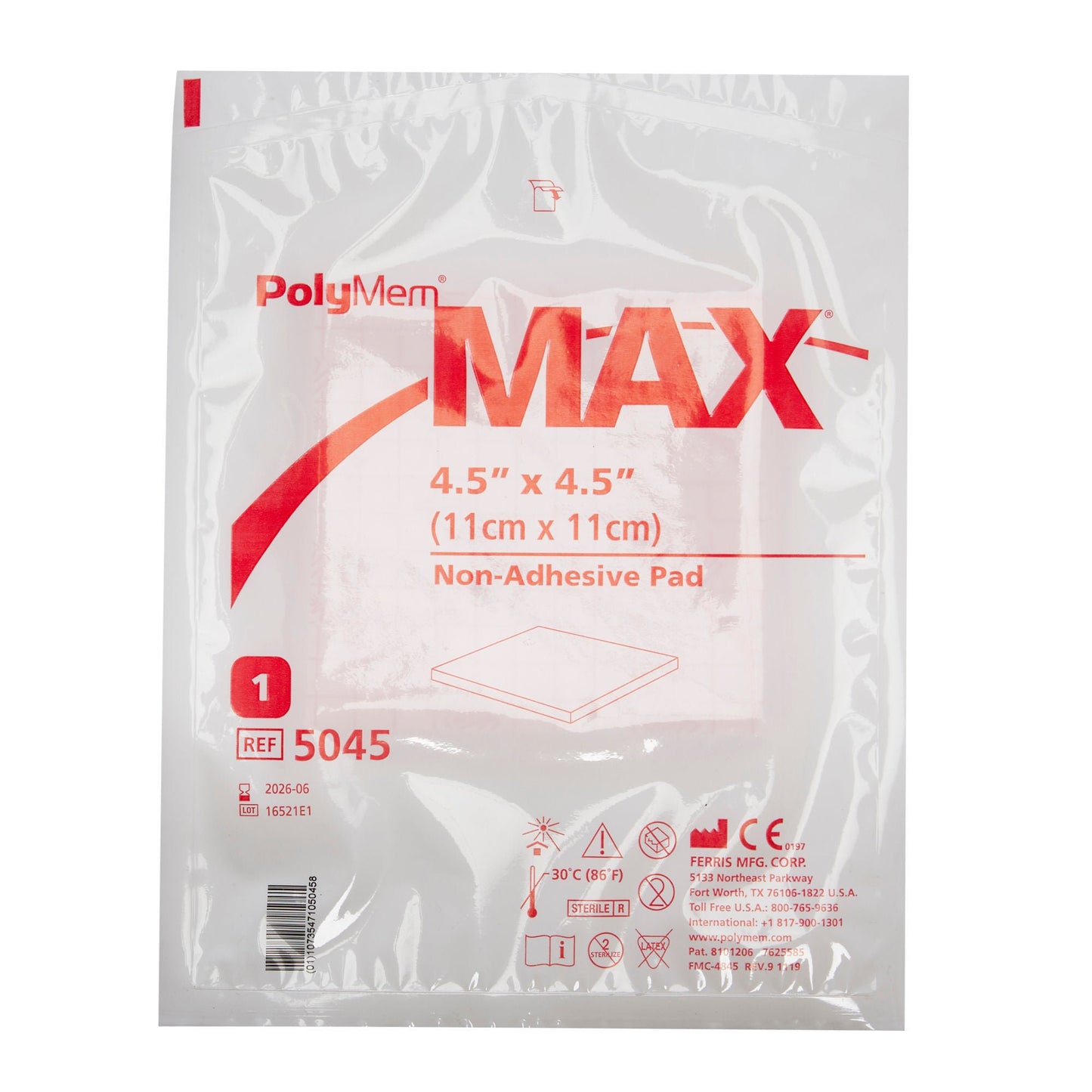 PolyMem® Max® Nonadhesive without Border Foam Dressing, 4½ x 4½ Inch