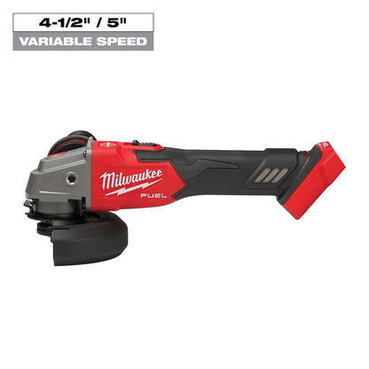Milwaukee M18 FUEL 4-1/2" / 5" Variable Speed Braking Grinder, Slide Switch Lock-On 2889-20 | M18 Battery, Metal