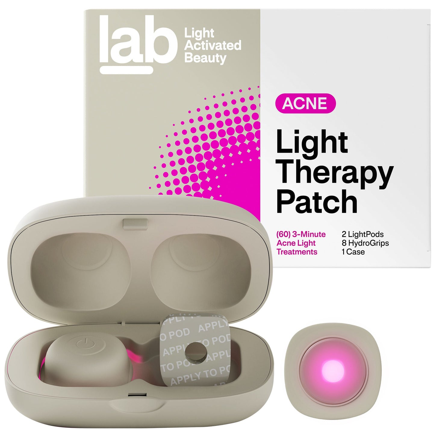 LAB Acne Light Therapy Patch Acne Treatments w/ 2 Lightpods, 8 Hydrogrips, Case