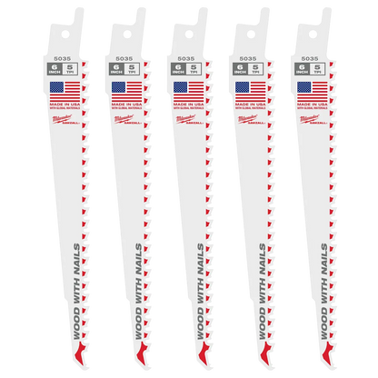 Milwaukee 6" 5 TPI SAWZALL Blade for Wood with Nails Bulk 100 48-01-7035 | 6 in Blade Length