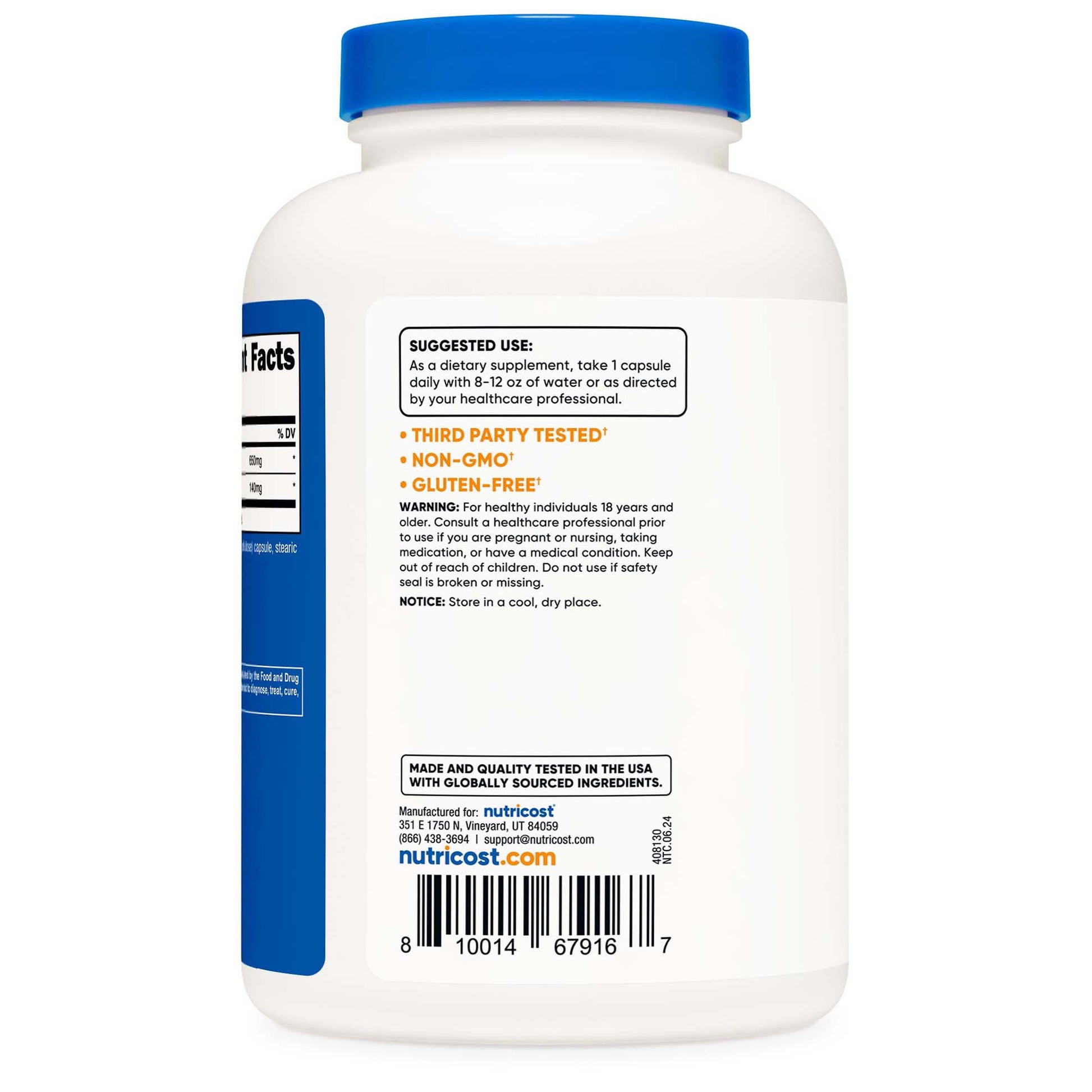 nutricost Dietary Supplement Betaine HCl / Pepsin 790 mg Strength Capsule