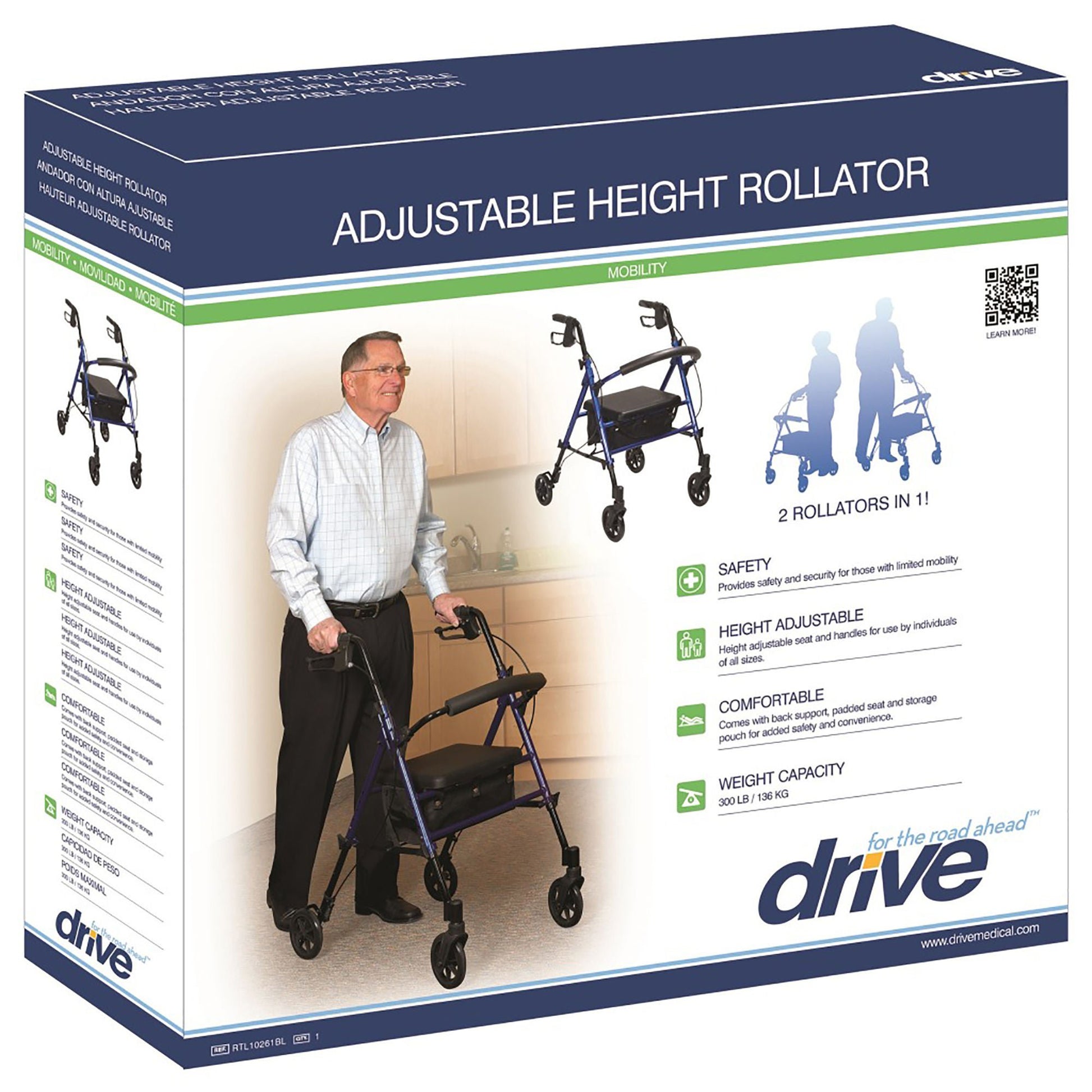 drive™ Four Wheel Rollator, Blue