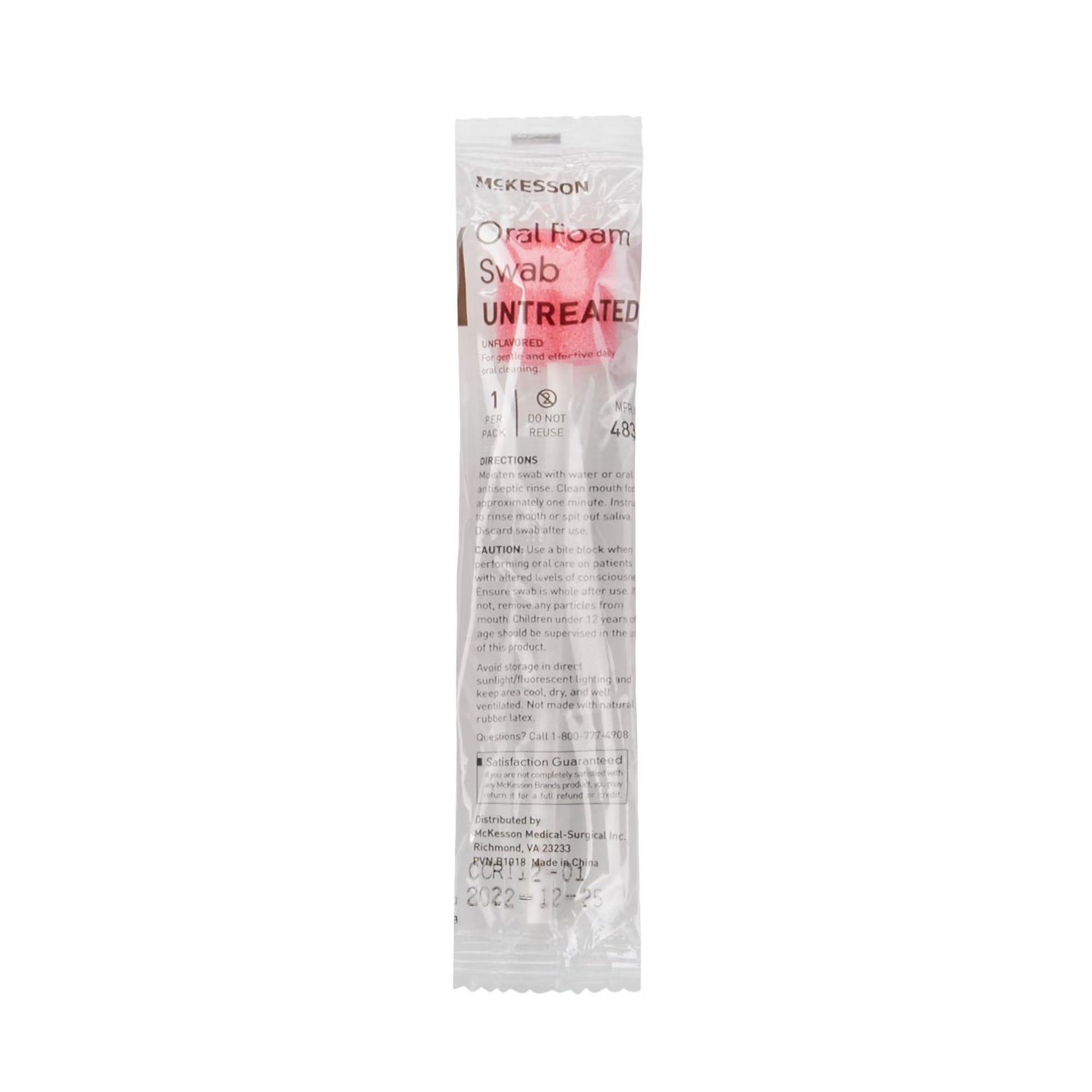McKesson Oral Swabstick, Foam Tip, Untreated