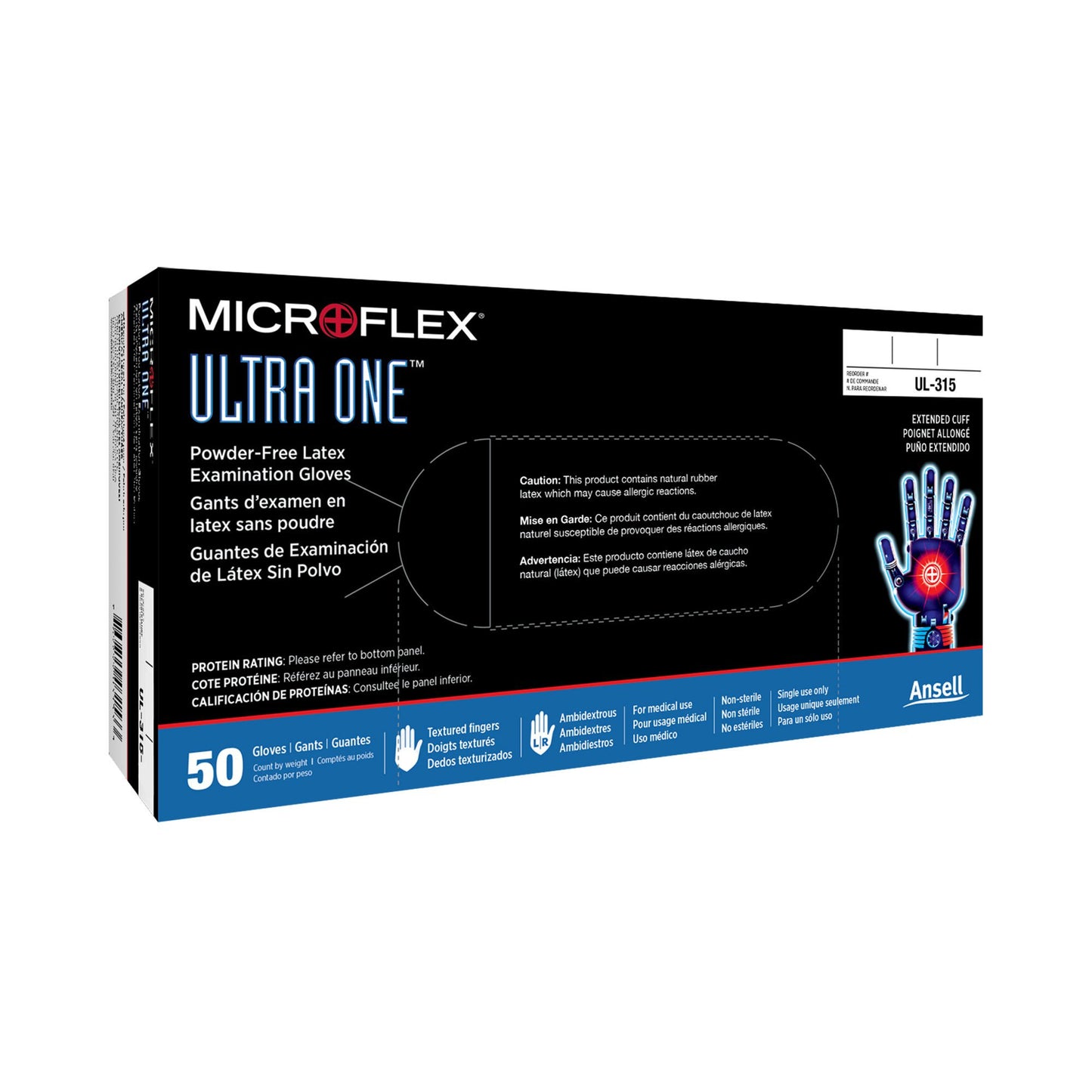 Ultra One® Latex Exam Gloves, White - view 2