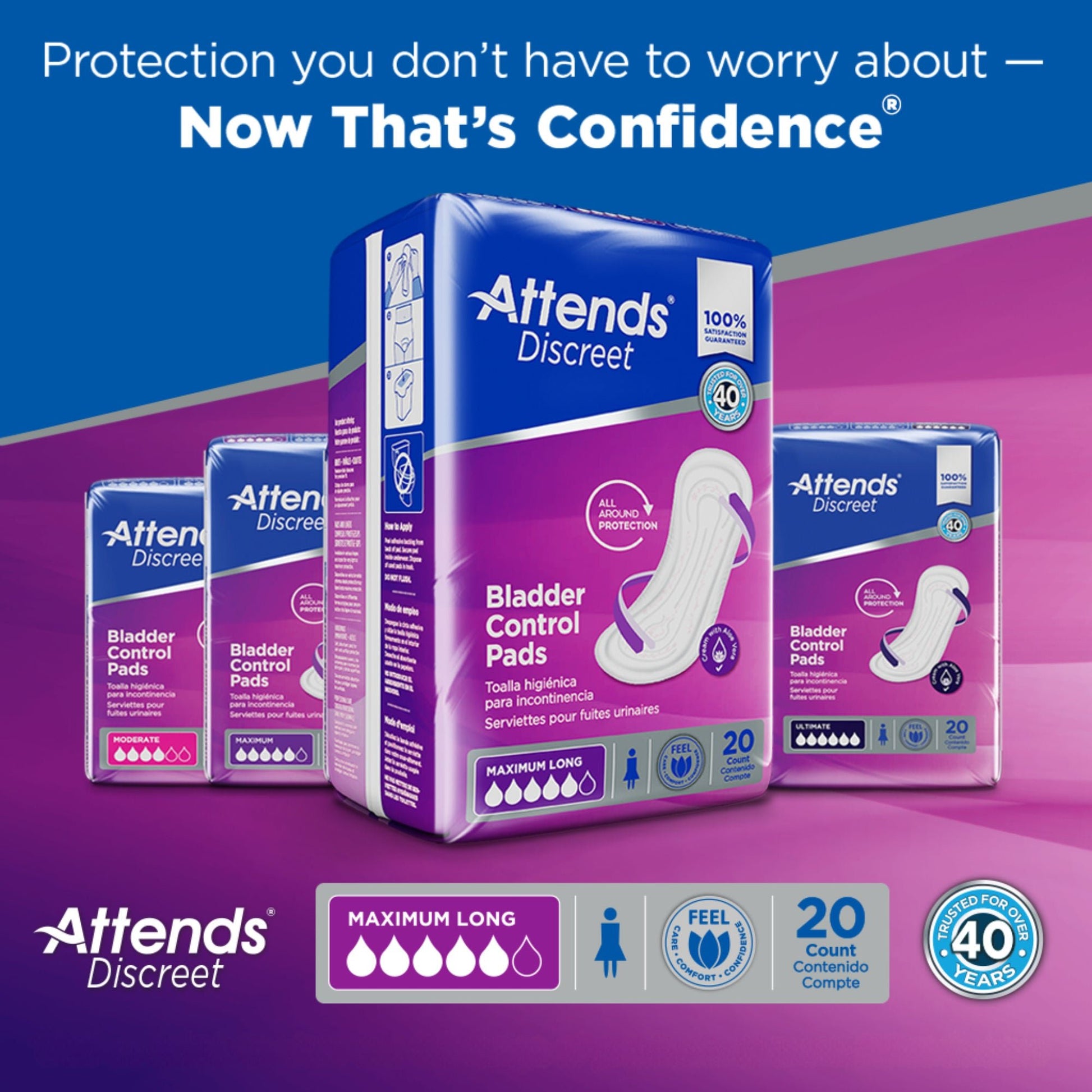 Attends® Discreet Women's Maximum Long Bladder Control Pad, 14.5-Inch Length