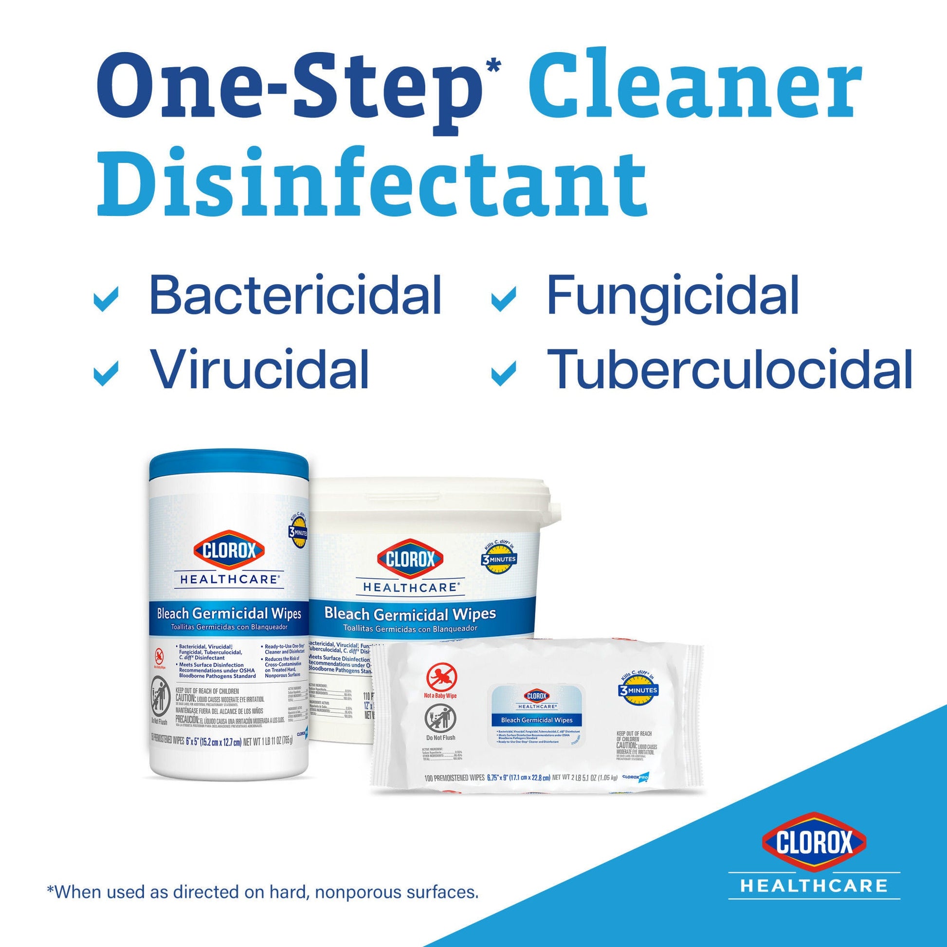 Clorox Healthcare® Bleach Germicidal Wipes, Refill Pouch, .