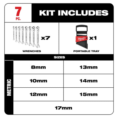 Milwaukee 7pc Metric Flex Head Ratcheting Combination Wrench 48-22-9529