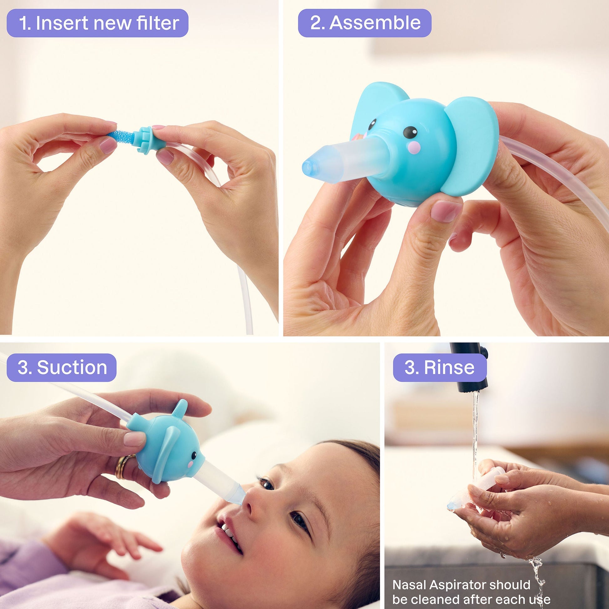 Playhouse MD Nasal Aspirator for Babies and Toddlers, Blue, Elephant Character