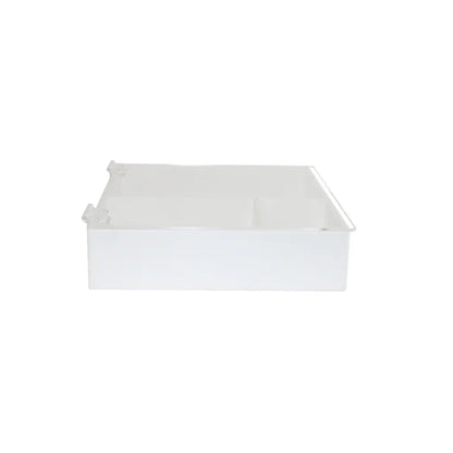 TrippNT 50145 — front detail of white PVC compartment walls and lid hinge mechanism