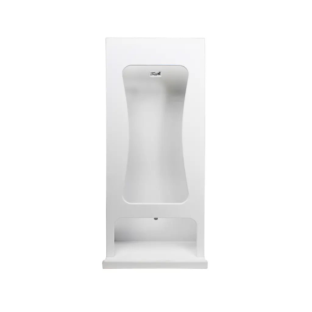 TrippNT 50391 — angled view showing open-top tower, clear acrylic front panel, and bottom collection tray