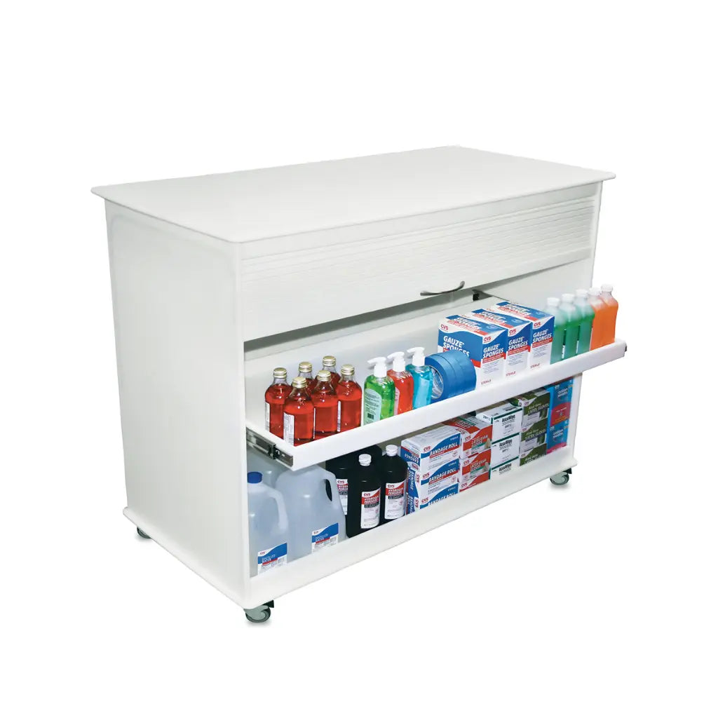 TrippNT 50592 — angled 3/4 view showing full 47.75-inch wide work surface and both tambour doors